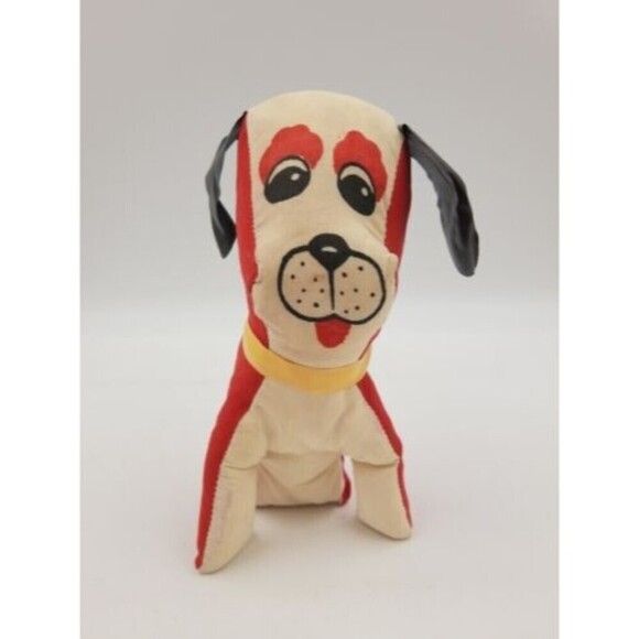 CARNIVAL FAIR PRIZE Toy STUFFED DOG Plush 1960s KITSCHY  Red White 8.50” Vintage - Picture 1 of 7